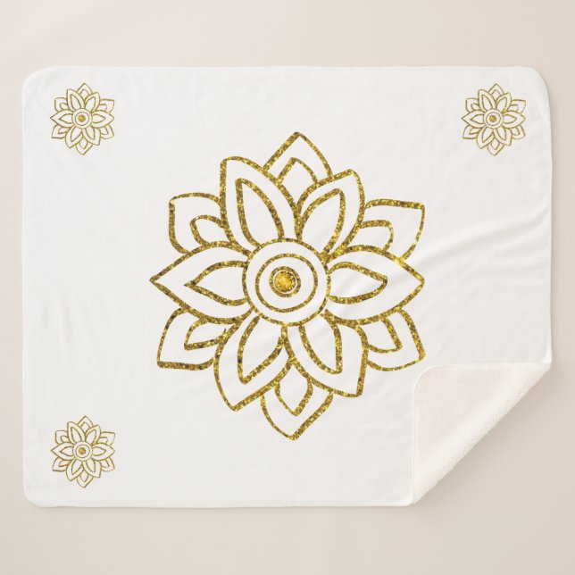 Couverture Sherpa Parties scintillant d'or Poinsettia Bijou Blanc (Devant (Horizontal))