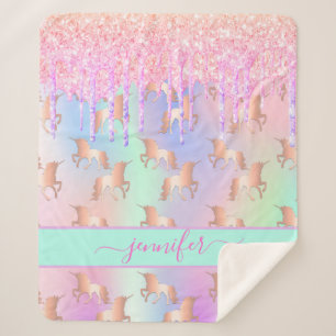 Couverture Sherpa Parties scintillant Unicorne arc-en-ciel rose nom