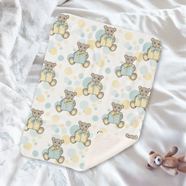 Couverture Sherpa Pastel Blue and Yellow Cute Teddy Bear (Créateur téléchargé)