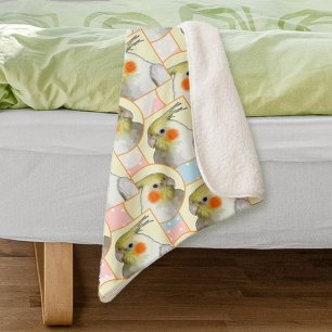 Couverture Sherpa Pastel Cockatiel Animaux de compagnie Jaune Rose B