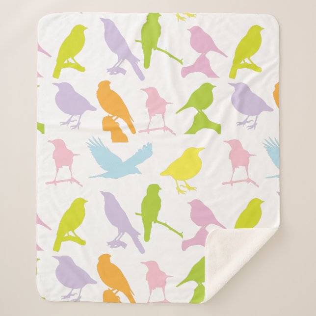 Couverture Sherpa Pastel Coloured Variété d'oiseaux Motif (Devant)