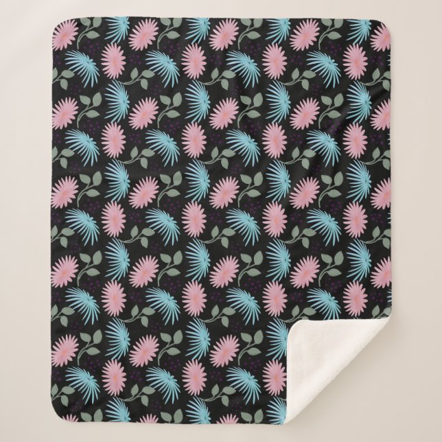 Couverture Sherpa Pastel Floral Pattern on Black Background | Cute D (Devant)