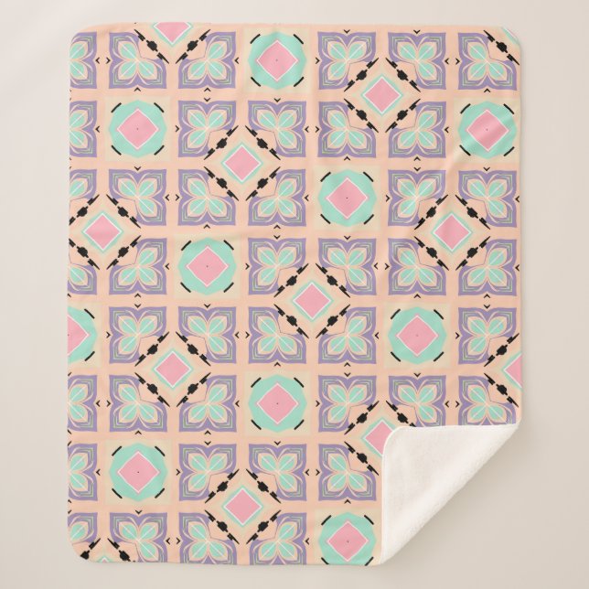 Couverture Sherpa Pastel Geometric Tile Pattern | Pink Mint Purple  (Devant)