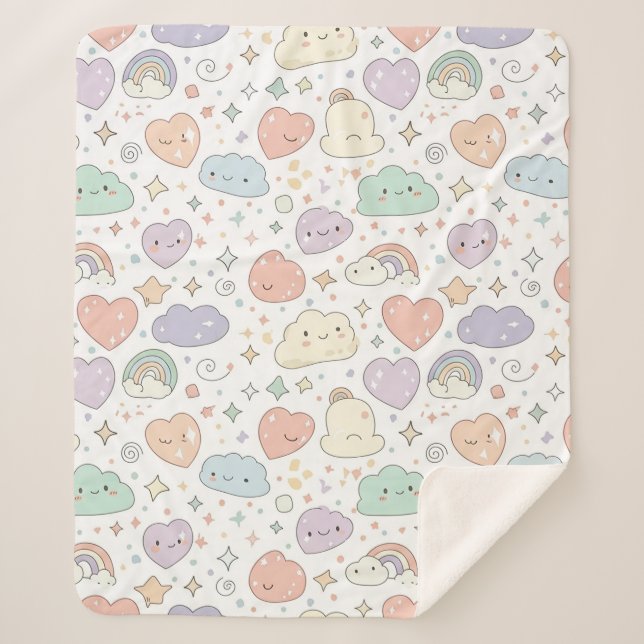 Couverture Sherpa Pastel Hearts & Clouds Watercolor Dream (6) (Devant)