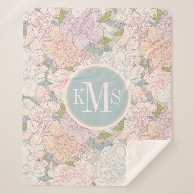 Couverture Sherpa Pastel Peony & Butterfly Flower Motif (Devant)