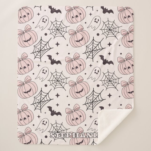 Couverture Sherpa Pastel Pink Halloween Motif sans couture (5) (Devant)