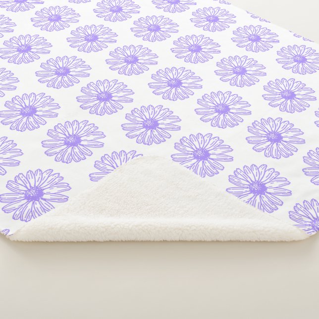 Couverture Sherpa Pastel Purple Daisy Flower Print, Hippie Floral (3/4)