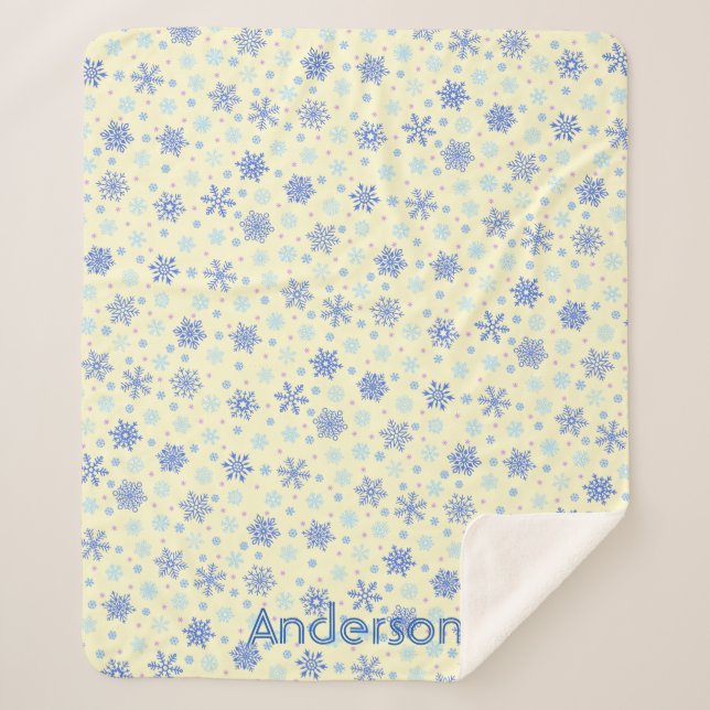 Couverture Sherpa Pastel Yellow Snowflakes Mignonne Élégant Nom Pers (Devant)