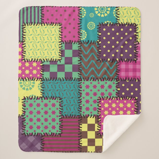 Couverture Sherpa Patchwork : Arrière - plan Motif divers (Devant)
