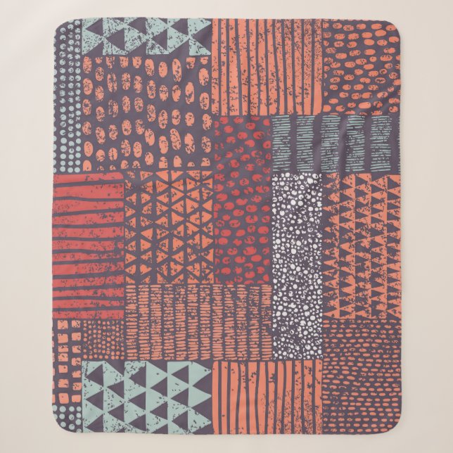 Couverture Sherpa Patchwork bohémien : conception sans couture dessi (Devant)