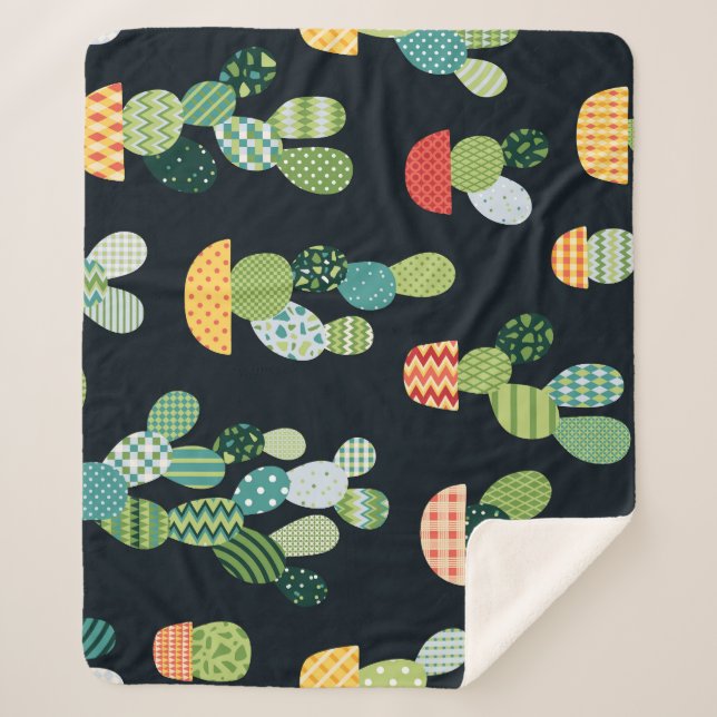 Couverture Sherpa Patchwork Cactus Plantes Motif sans couture (Devant)