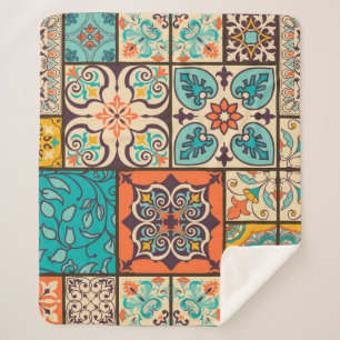 Couverture Sherpa Patchwork coloré Carrelage de Majolica Islamique