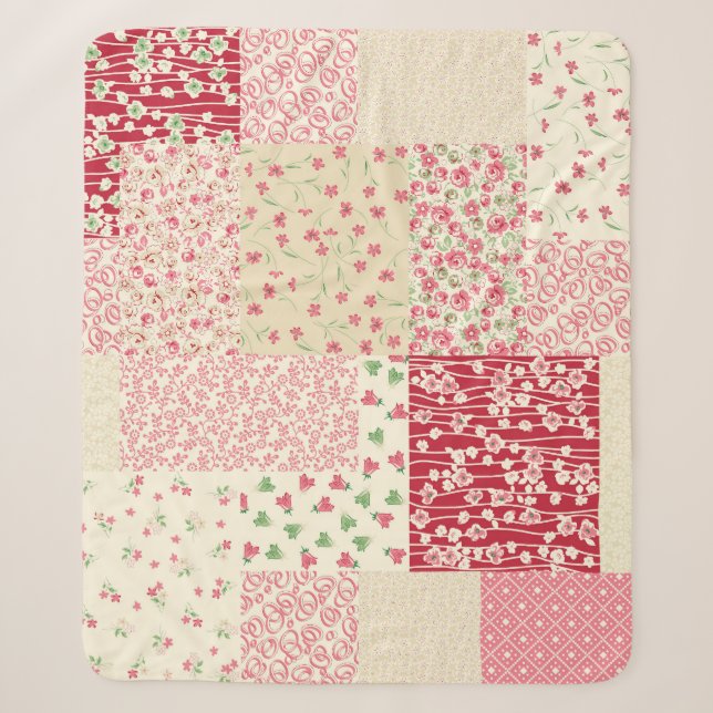 Couverture Sherpa Patchwork Floral : Ornements dessinés à la main. (Devant)