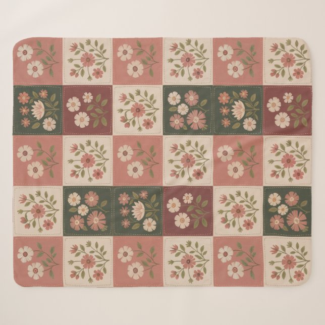 Couverture Sherpa Patchwork floral rustique sans couture (Devant (Horizontal))
