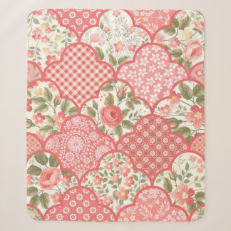 Couverture Sherpa patchwork floral transparent motif avec roses pa