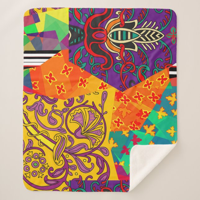 Couverture Sherpa Patchwork indien turc festier Mandala (Devant)