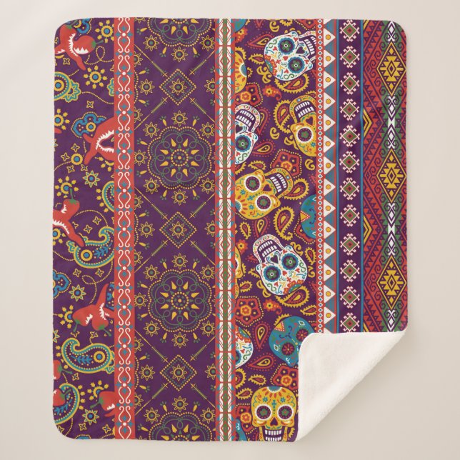 Couverture Sherpa patchwork mexicain : design vintage traditionnel. (Devant)