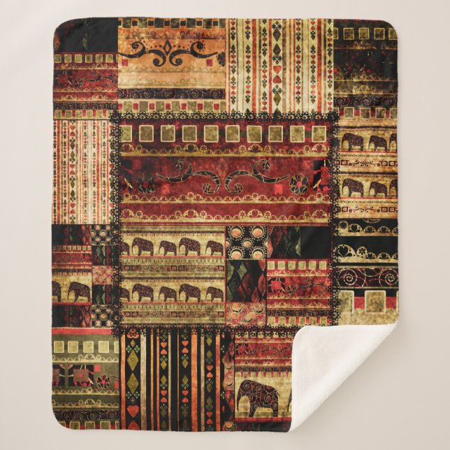Couverture Sherpa Patchwork motif africain grunge imprimer arrière - (Devant)