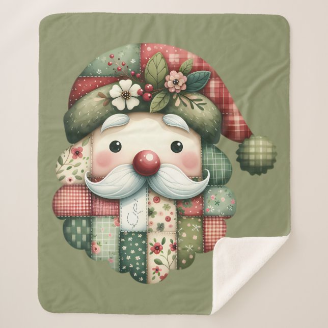 Couverture Sherpa Patchwork Père Noël Fantaisiste pour Noël (Devant)