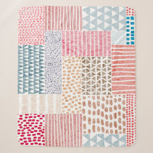 Couverture Sherpa Patchwork Style mignon Motif Doodé