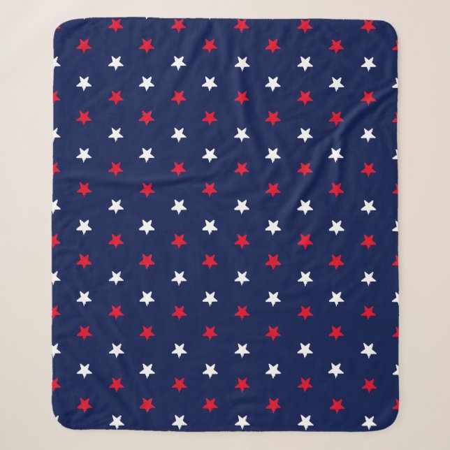Couverture Sherpa Patriotique rouge blanc marine bleu étoile motif m (Devant)