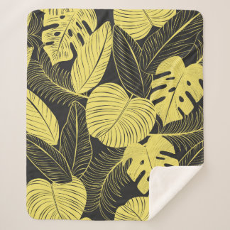 Couverture Sherpa Patte Tropicale Noir Jaune Deux Tons