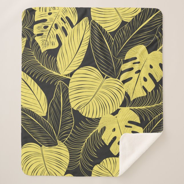 Couverture Sherpa Patte Tropicale Noir Jaune Deux Tons (Devant)