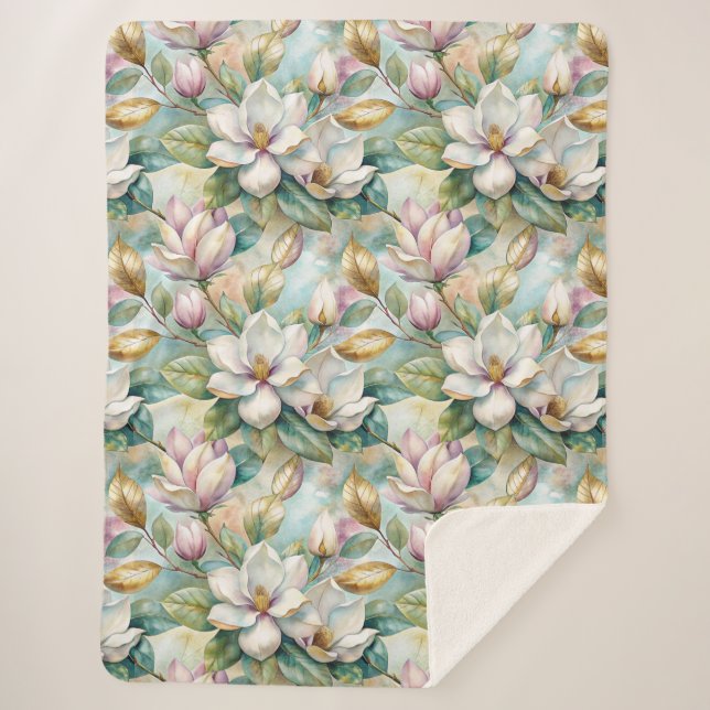 Couverture Sherpa Pattern Elegant Magnolia Flowers (Devant)