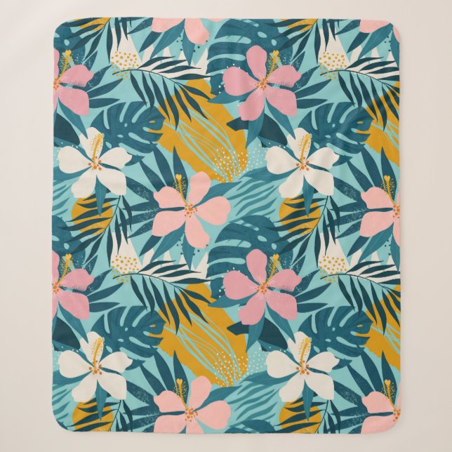Couverture Sherpa Pattern tropical hibiscus (Devant)