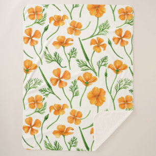 Couverture Sherpa Pavot de Californie, fleurs d'été, orange wil