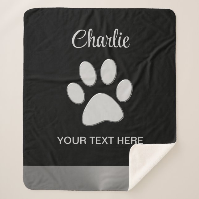 Couverture Sherpa Paw Chien Argent sur arrière - plan noir (Devant)