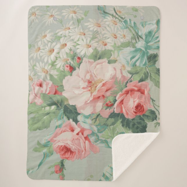 Couverture Sherpa Pays Français Vintage Choux Roses (Devant)