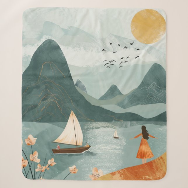 Couverture Sherpa Paysage Abstrait de Boho (11) (Devant)