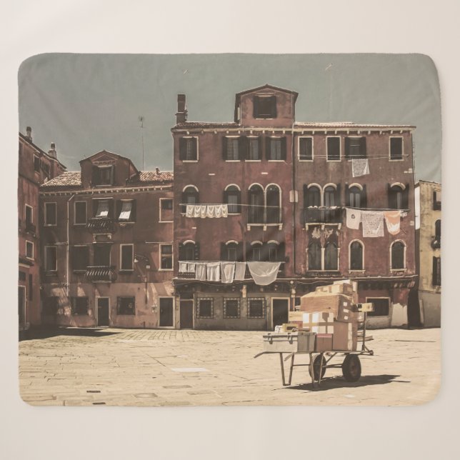 Couverture Sherpa Paysage de Venise de style vintage (Devant (Horizontal))