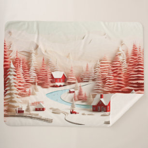 Couverture Sherpa Paysage d'hiver scandinave en 3D