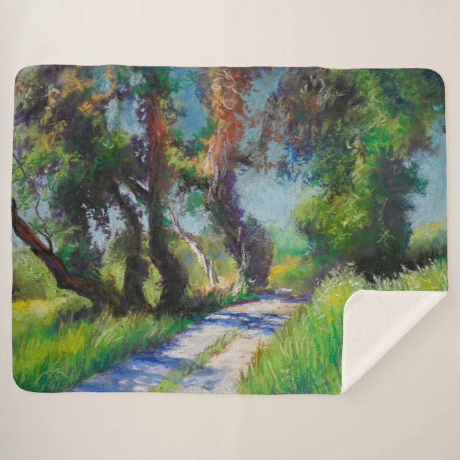 Couverture Sherpa Paysage Pastel d'Oliveraie Ensoleillée (Devant (Horizontal))