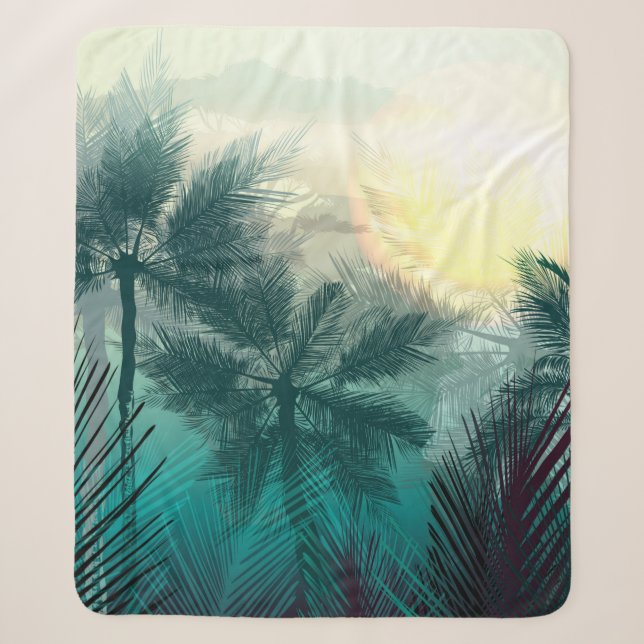 Couverture Sherpa Paysage tropical de jungle avec palmiers et feuill (Devant)