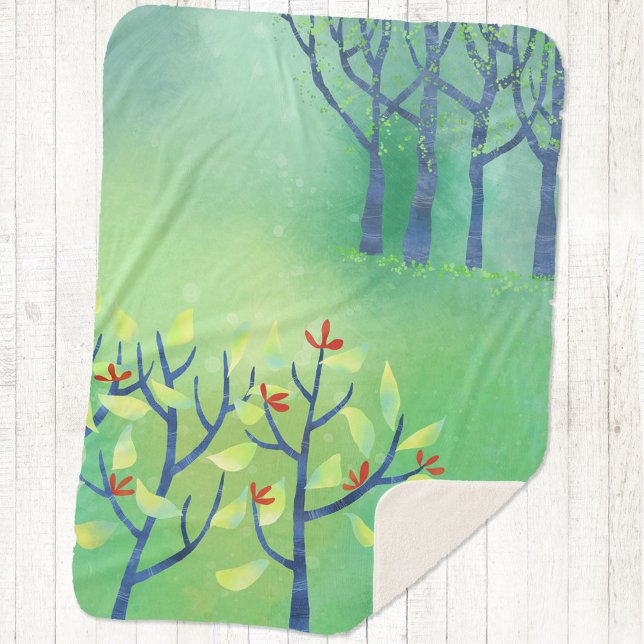 Couverture Sherpa Paysage vert Abstrait (Abstract green contemporary landscape painting sherpa fleece blanket)