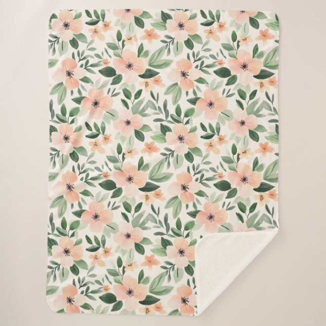 Couverture Sherpa Peach Mint Flowers   (Devant)