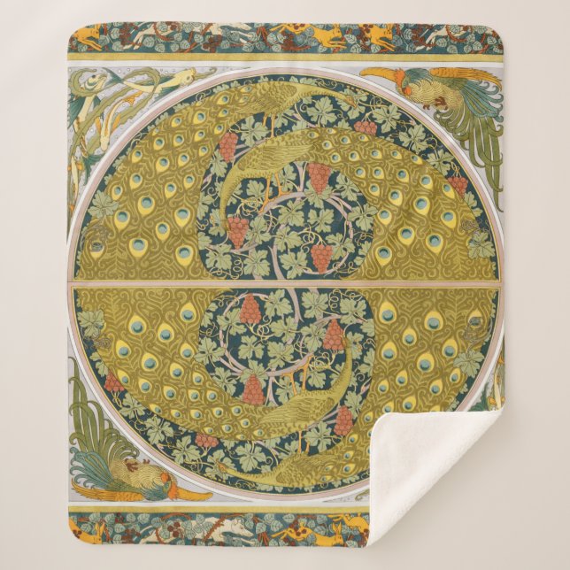 Couverture Sherpa Peacock Art Nouveau Style rond design complexe (Devant)