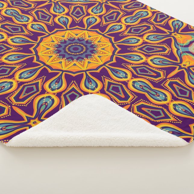 Couverture Sherpa Peacock Design Purple Turquoise Orange Mandala (3/4)