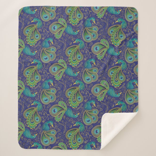 Couverture Sherpa Peacock Paisley Pattern Blue (Devant)