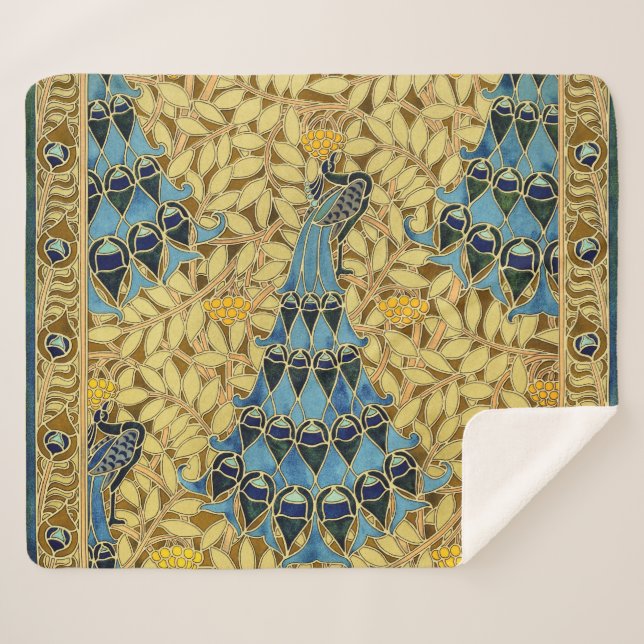 Couverture Sherpa Peacocks Birds Rowan Trees Art Nouveau (Devant (Horizontal))
