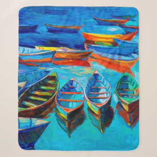 Couverture Sherpa  peinture à l'huile de bateaux et mer sur toile. C