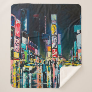 Couverture Sherpa Peinture à l'huile "New York", vue nocturne de New