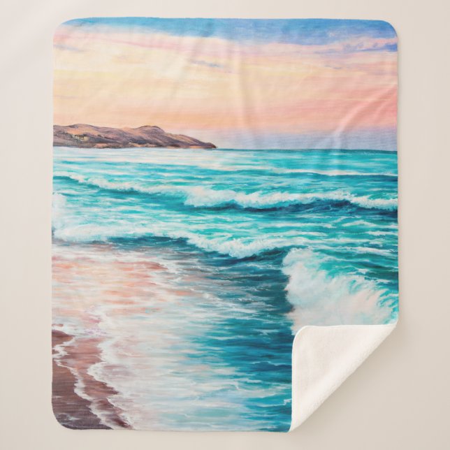 Couverture Sherpa  peinture à l'huile sur le beau coucher de soleil  (Devant)