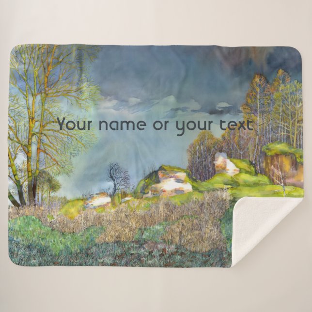 Couverture Sherpa Peinture à orage de printemps Aquarelle (Devant (Horizontal))