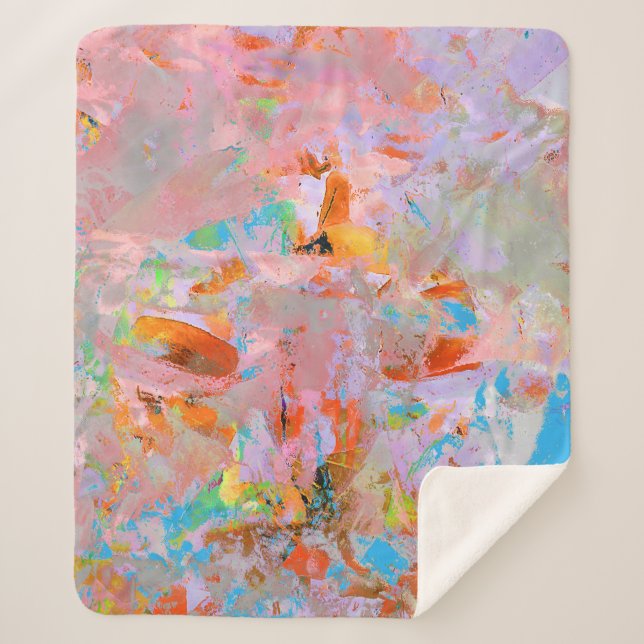 COUVERTURE SHERPA PEINTURE ABSTRAITE ROSE ET BLEUE (Devant)