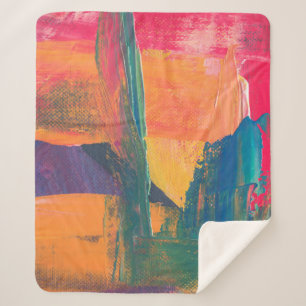 Couverture Sherpa Peinture abstraite verte, jaune et rouge