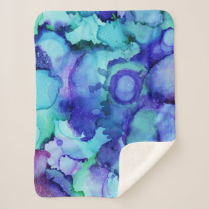 Couverture Sherpa Peinture abstraite violette et blanche